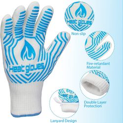 BBQ Gloves,Oven Gloves1472℉/800°C Extreme Heat Resistant, Food Grade Kitchen Grill Gloves, Silicone Non-Slip Cooking Gloves for Barbecue, Cooking, Bak