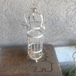 Midcentury Hanging Narrow Iron Bird Cage With Hook