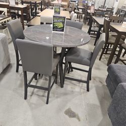 45 INCH ROUND FAUX MARBLE PUB TABLE 4 STOOLS