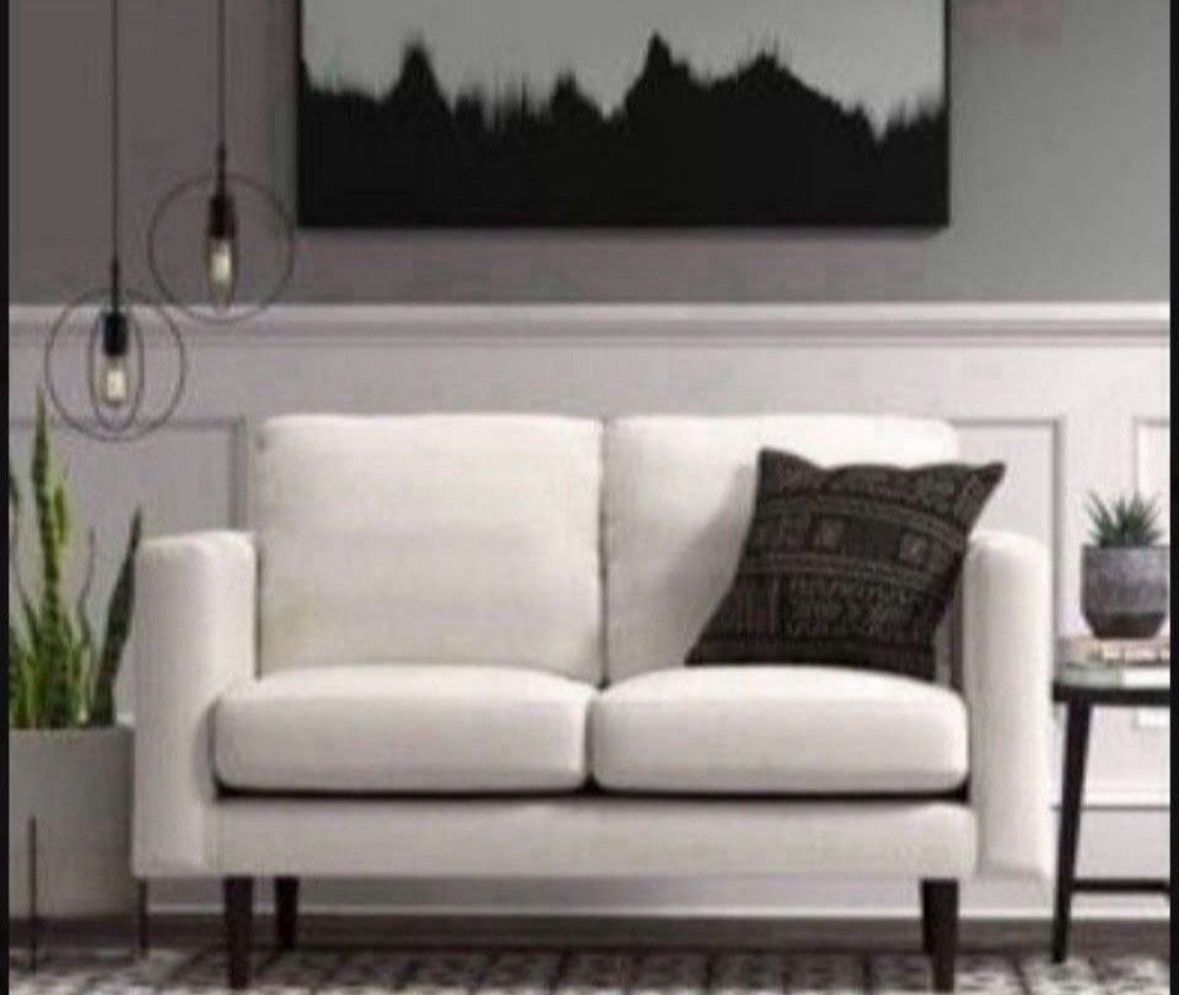 New Modern Upholstered Loveseat Sofa, 56"W, Linen