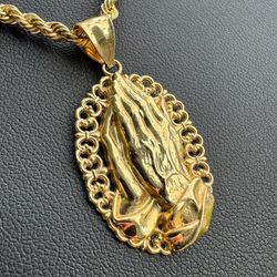 Jewelry 10k Solid Yellow Gold Religious Praying Hands Pendant charm