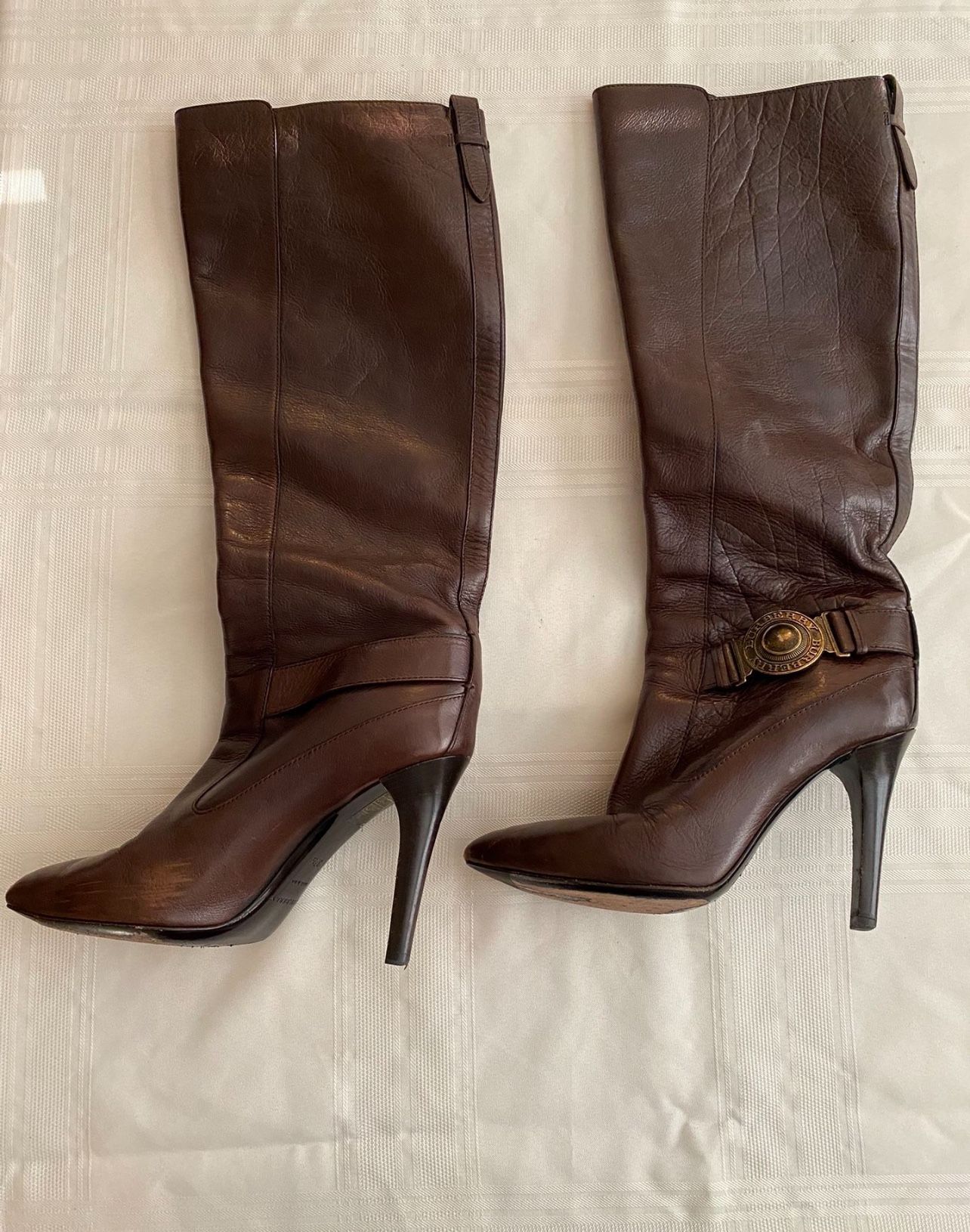 Burberry Boots Shoes Knee High High Heel Pointed Boots Made In Italy Brown