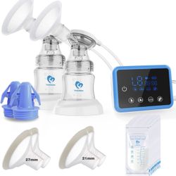 Double Electric Breast Feeding Pumps with 21mm,24mm,27mm Flanges,Touch Screen,Pain Free Strong Suction 4 Models 9 Levels Strength