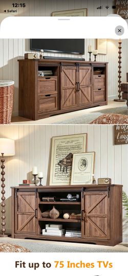 Farmhouse TV Stand with Sliding Barn Doors