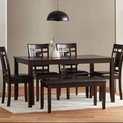 Dining Table + 4 Chair + Bench Set