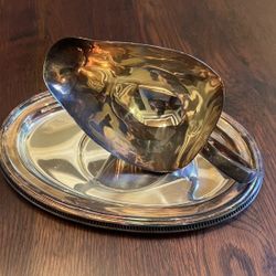 Vintage Silver-plated Gravy Boat and Tray Set
