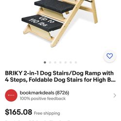 BRIKY 2-In-1 Dog Stairs/Dog Ramp With 4 Steps, Foldable Dog Stairs For High Beds Cars Couch, Durable Wooden Pet Stairs For Small Dogs To Large Dogs, N