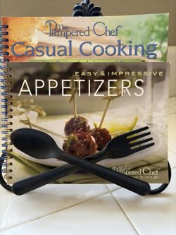 Pampered Chef Cookbooks & Spoon Fork Metal Cookbook Stand