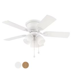 Fan- 42-in White with White/blonde Blades Flush Mount Ceiling Fan With Light and Pull Chain Include