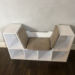 Spaco 6-Cubby Kid Storage Bookcase Cushioned Reading Nook-White, Toy Organizer for Kids