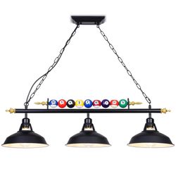 3-Light Billiard Pool Table Lights, for 7'-8' Table with Black Matte Metal Shades and Billiard Ball Decor, for Billiards Room, Snooker Table, Kitchen 