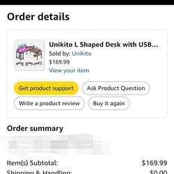 Unikito L Shaped Desk with USB Charging Port and Power Outlet - NEW