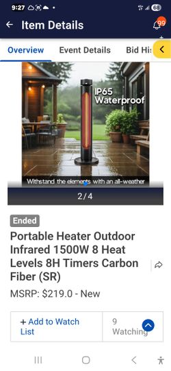 Portable Heater Outdoor Infrared 1500W 8 Heat Levels 8H Timers Carbon Fiber