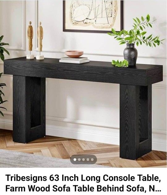 Tribesigns 63 Inch Long Console Table, Farm Wood Sofa Table Behind Sofa, Narrow Entrance Table(BLACK)