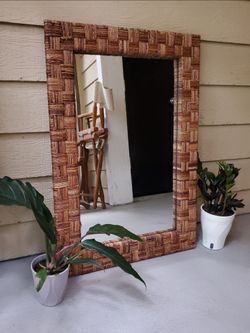 Woven Wicker Frame Mirror
