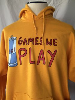 Yellow graphic hoodie, size XL, 50% cotton 50% polyester