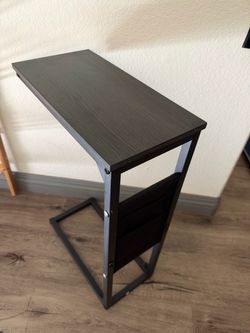 C-Shaped Side Table with Storage Pocket