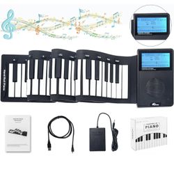 Portable Roll Up 88 Keys Piano Keyboard with LCD Display, Digital Electric Hand Roll Piano Keyboard with 2000mAh Rechargeable Battery (88 Keys)