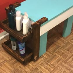 Bedroom /Bathroom Stool With Attached 2 Tier Caddy Storage