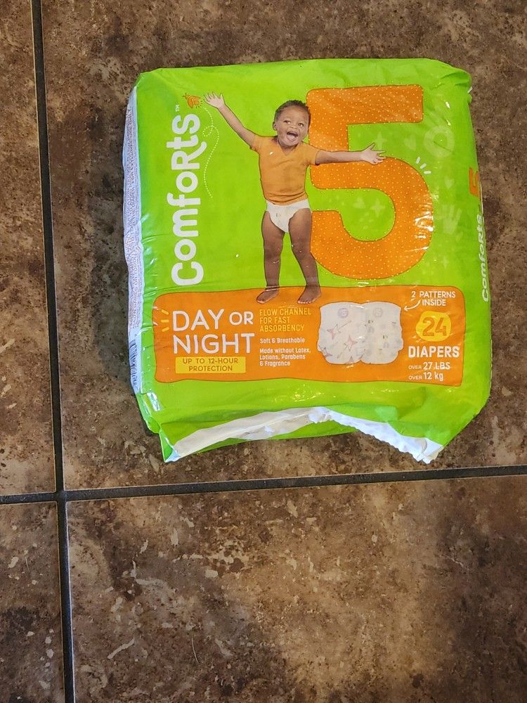 Brand New Package Of Comforts Size 5 Diapers 24 Count