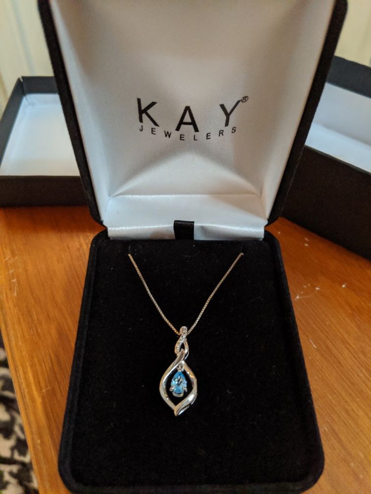 Kay sterling silver necklace with blue topaz & diamond