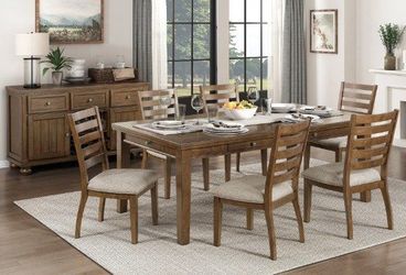 transitionalStyle Dining Set features large storage drawers