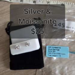 Silver & Moissanite 5mm Stud Earings 