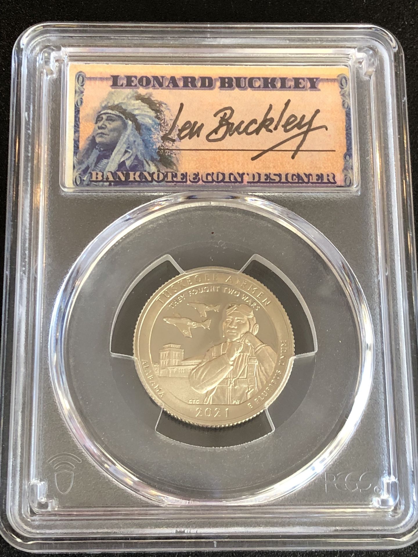 2021 S 25C Clad Tuskegee Airmen Quarter PCGS PR70DCAM FS Leonard Buckley