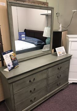 Grey dresser and mirror