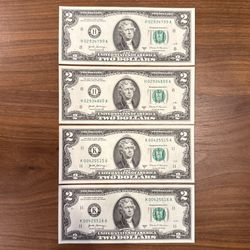 Two Sets Of Two 2017A Consecutive Serial Number US $2 Dollar Bills All AU