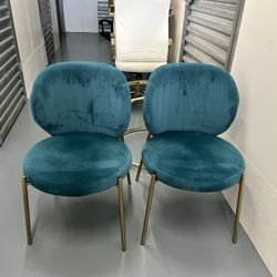 Modern Kitchen Side Chairs Velvet Upholstered Round Dining Chair With Gold Legs For Dining Kitchen, Set Of 2 (Set of 2)