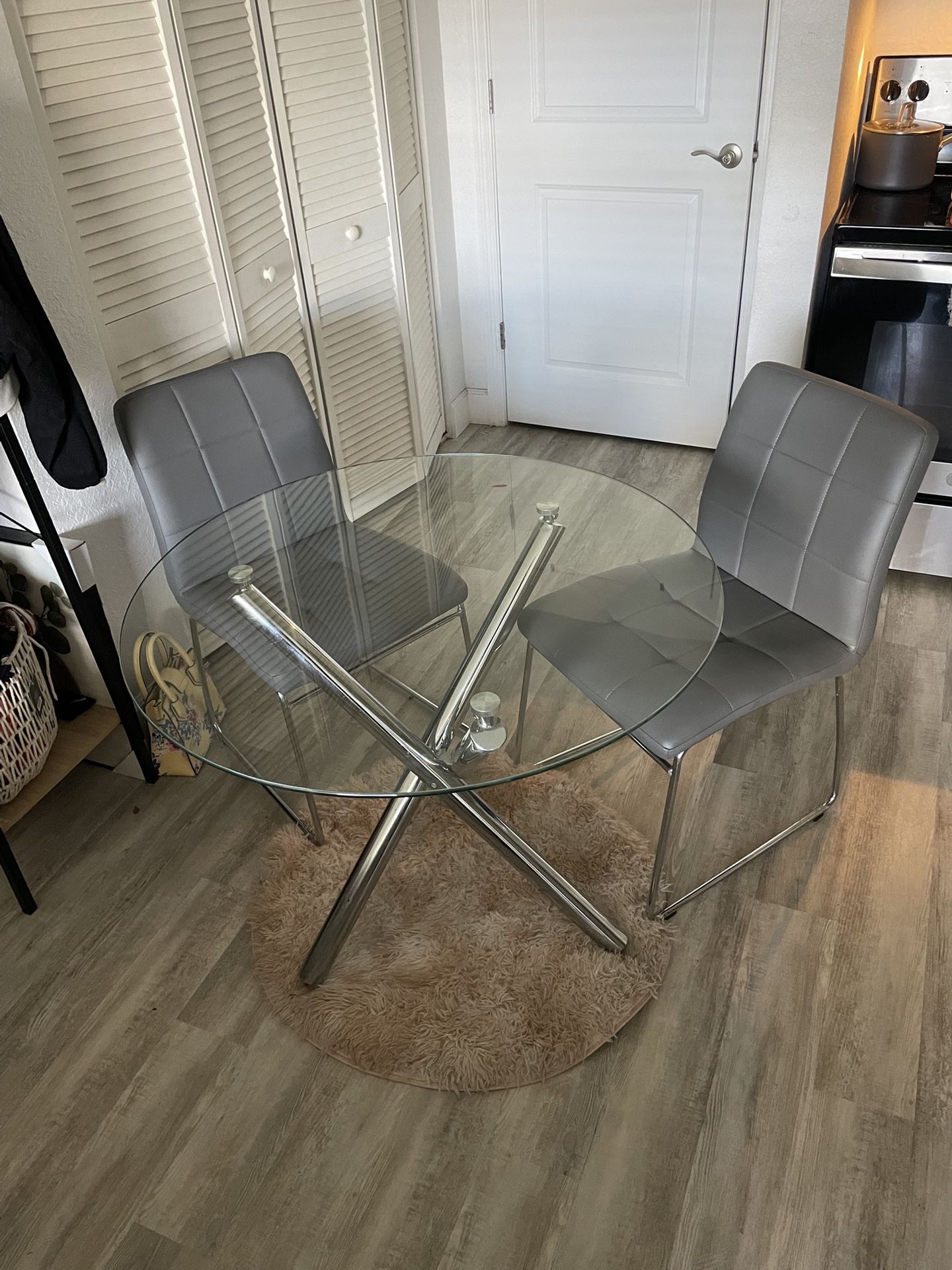 Modern Glass Dining Table Set – Includes 2 Chairs