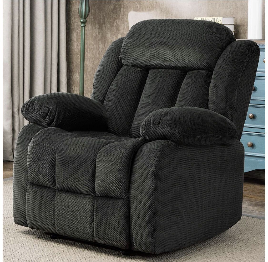 ANJ Breathable Fabric Recliner Chair, Classic Single Sofa Home Theater Seating (Forest Green) R9835B51-D144