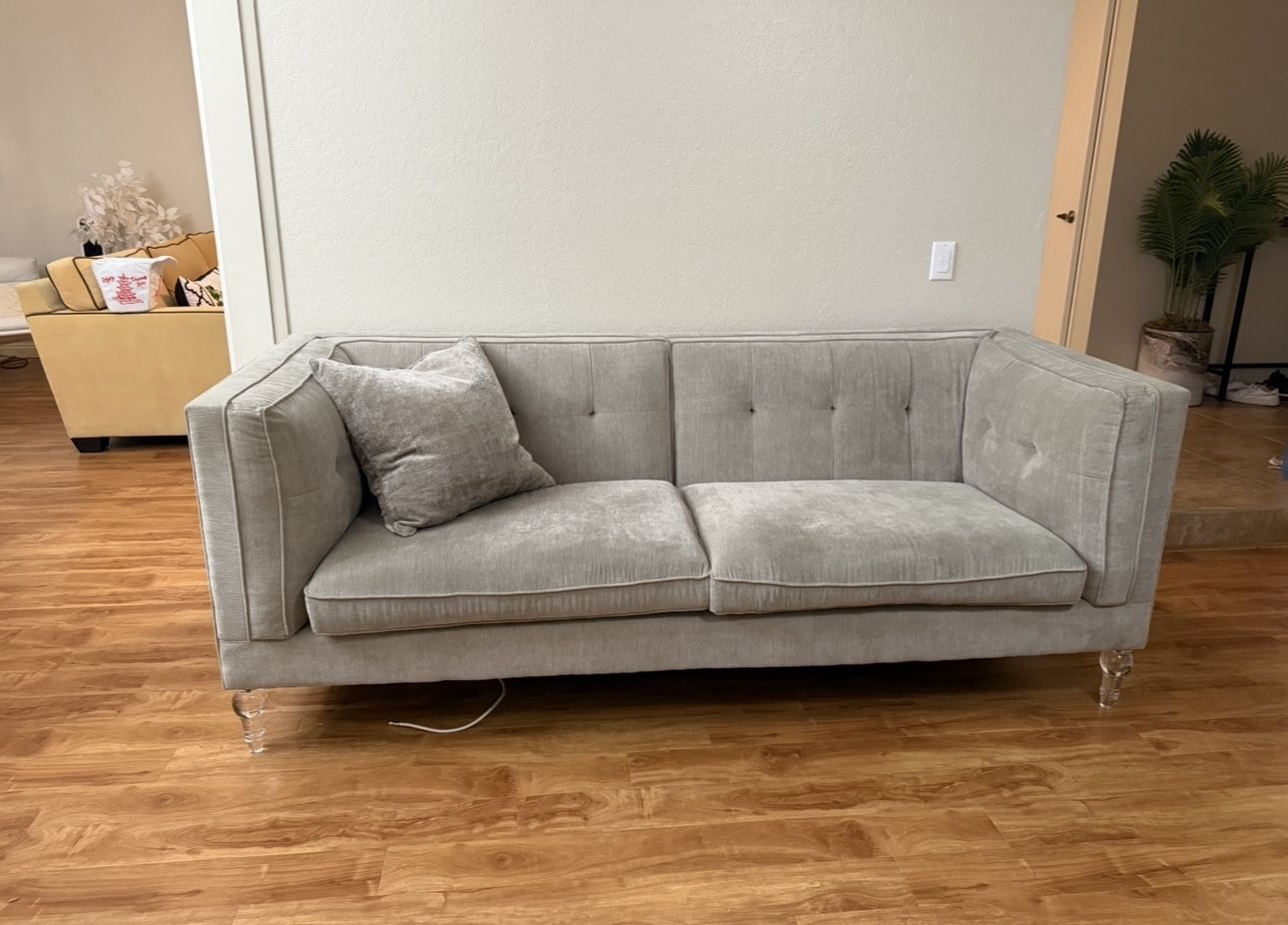 Silver Metallic Grey Medium sized Couch (fits 3 people) with Acrylic legs - Mint Condition.