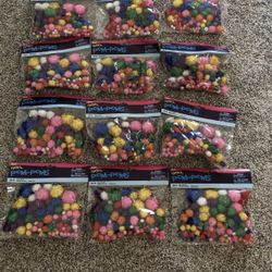 Darice Tinsel Bright Color Pom Poms - Lot Of 11 Packages - NEW