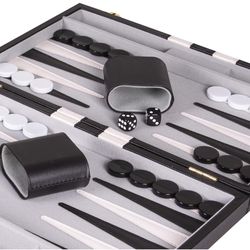 Deluxe Leather Backgammon Board and Carrying Case 