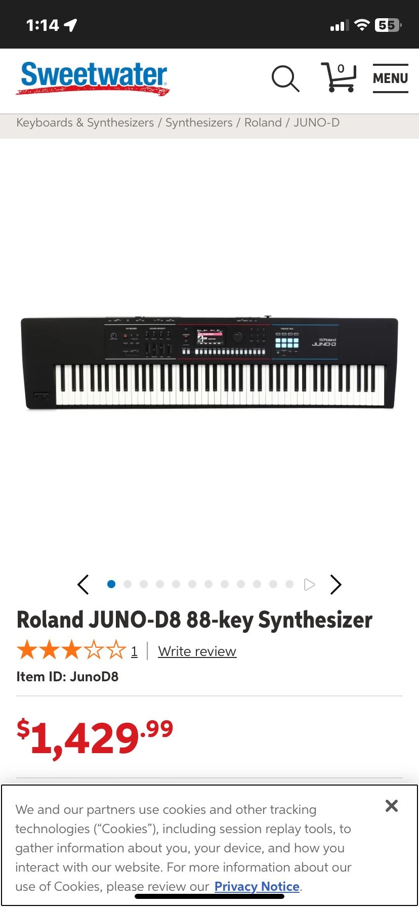 ROLAND JUNO-D8 SYNTHESIZER 88 NOTES WEIGHTED KEYBOARD