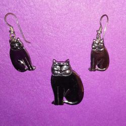 Vintage Laurel Burch Earring & Brooch Pin 🐱 Kitty Cat Set!