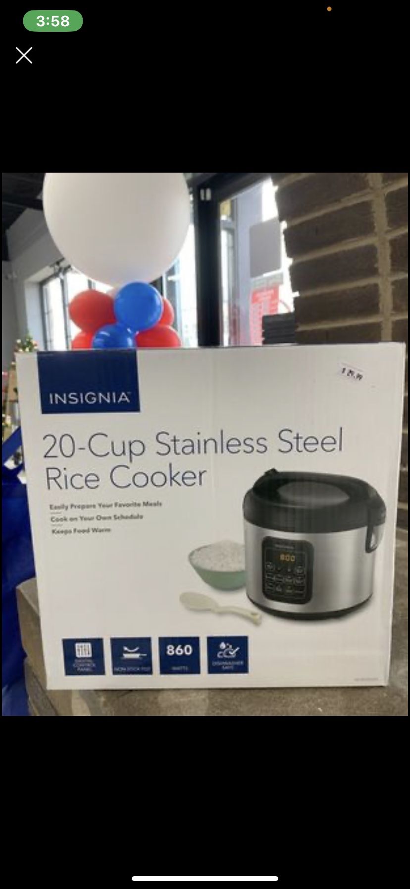 Insignia 20Cup Rice Cooker and Steamer Stainless Steel for Sale in