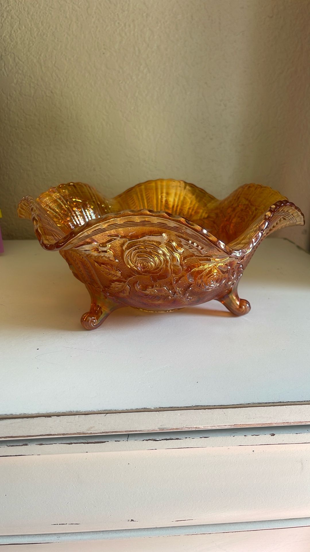 Lustre Rose Marigold 3-Toed Crimp Bowl and Round Covered Butter