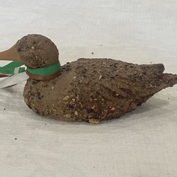 Small vintage Decorative cork and wood duck decoy with a green neck band. 6”