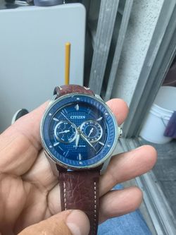 Citizen Eco-Drive Watch Blue Dial Brown Leather