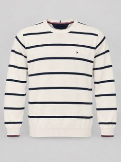 Tommy Hilfiger Men's 3XL Cream and Navy Crewneck Sweatshirt