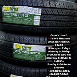 235/75R15 TBB HT A SET OF FOUR NEW TIRES, INCLUDES MOUNTING AND BALANCING WITH WARRANTY, ASK  ME FOR ANY SIZE OR BRAND, WE HAVE THE BEST PRICES!!