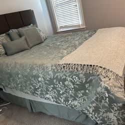 Queen Bed Frame, Mattress, And Topper