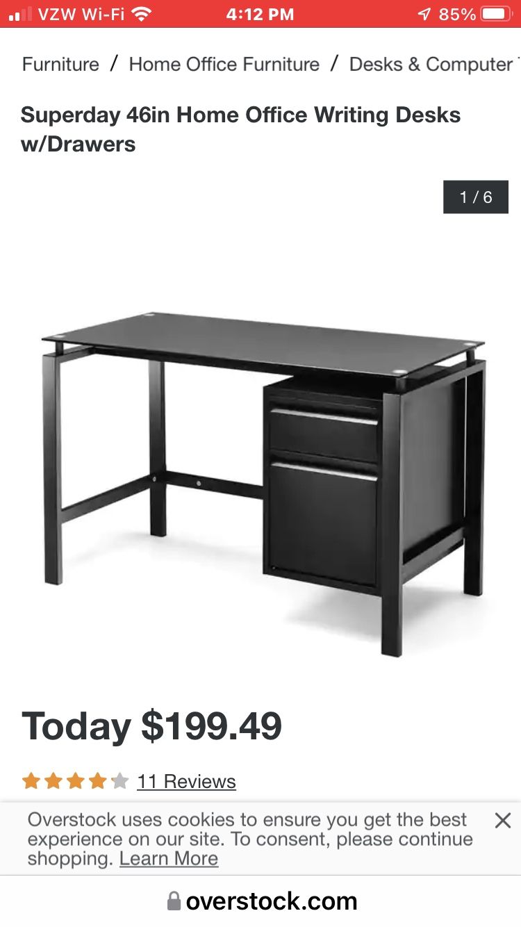 Black Glass Top Desk And Shelves