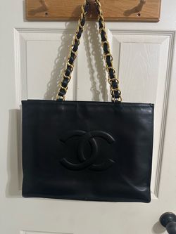 Vintage Chanel CC Black Leather Tote Bag