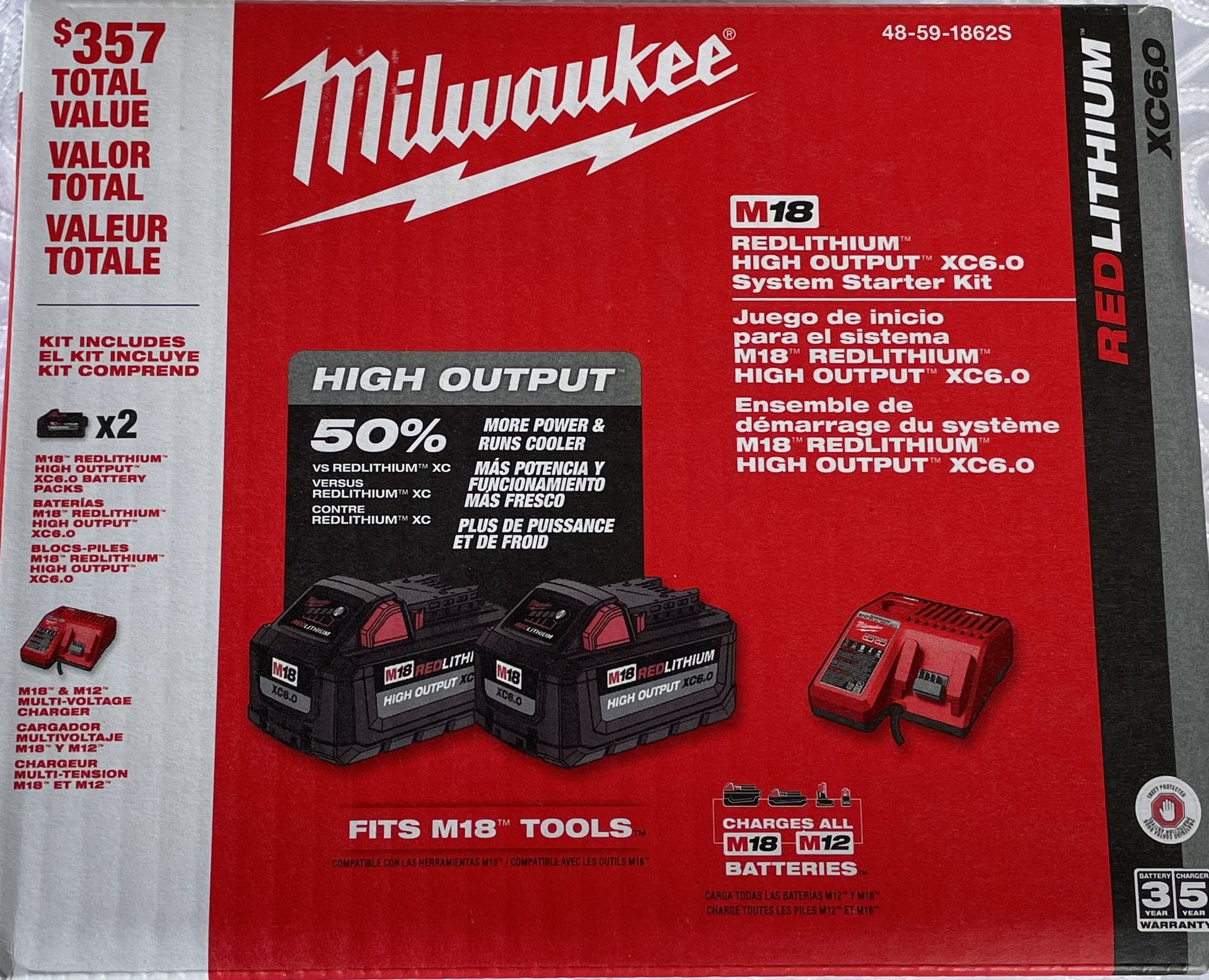 Milwaukee M18 18-Volt Lithium-Ion High Output Starter Kit with Two 6.0 Ah Battery and Charger