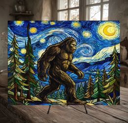 Bigfoot Starry Night Glass Cutting Board / Home Decor