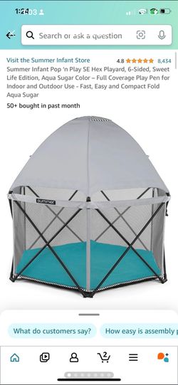 Summer Infant Pop ‘n Play SE Hex Playard, 6-Sided, Sweet Life Edition, Aqua Suga